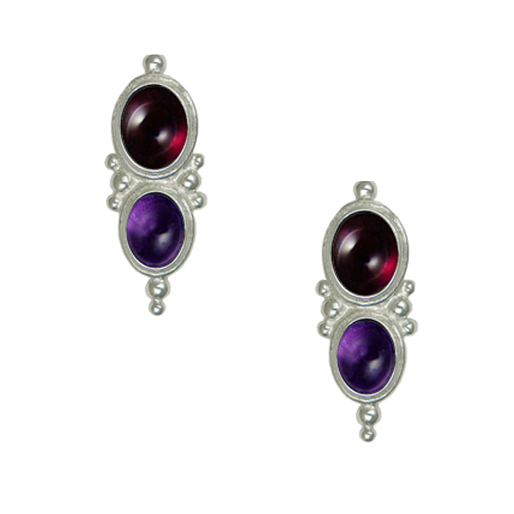 Sterling Silver Drop Dangle Earrings With Garnet And Amethyst